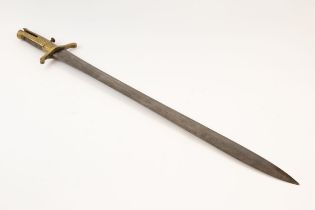 A P1837 sword bayonet for the Brunswick percussion rifle, blade 22" stamped with crown over "VR" and