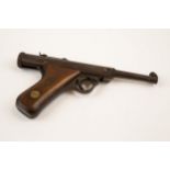A rifled .177" Haenel Model 28 air pistol, c 1927-1936, number 9672, the air chamber with British
