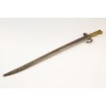 A brass hilted Chassepot type bayonet for the Remington rifle, the blade with knight's head mark, in