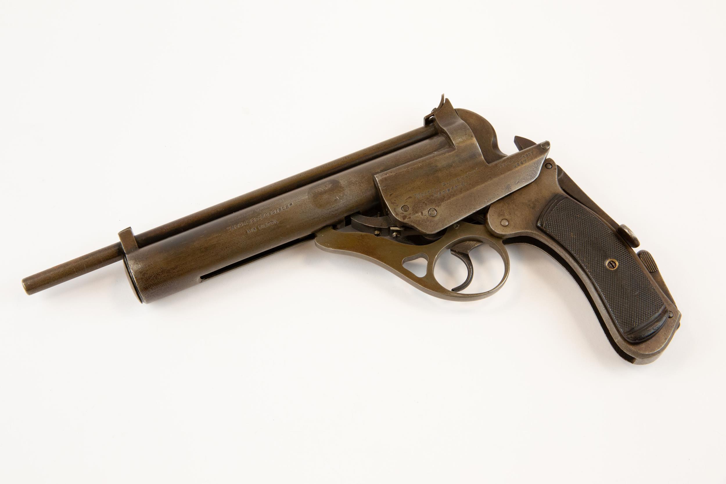 A scarce .177" second type Westley Richards Highest Possible air pistol, number 469, the air chamber - Image 2 of 2