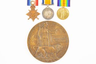 Three: 1914-15 star, BWM, Victory (19368 Pte W P Smethurst, R W Fus), GVF, with a Memorial Plaque to