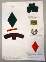 7 British WWI/pre WWII insignia including Liverpool Rifles (2), felt formation signs (3), metal 31st