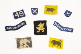 9 WWII British formation signs including 43rd Infantry, 52nd Infantry, 49th 11th Armoured. (9) £60-