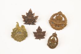 5 WWI CEF Infantry cap badges: 108th, 109th, small 113th by Black, 118th, and 127th by Ellis. GC £