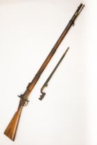 A .577" 1853 pattern 3 band Enfield percussion rifle, 55" overall, barrel 39" with ordnance