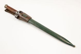 A scarce Hungarian Mannlicher bayonet M1935, in its olive green steel scabbard, near VGC complete