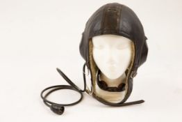 A good scarce WWII German fleece lined black leather flying helmet, with Siemens label, integral