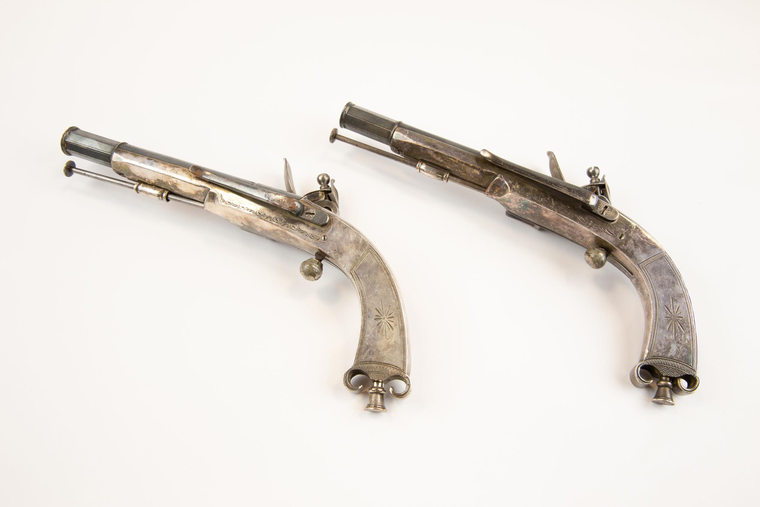 A good pair of 34 bore Scottish all metal flintlock belt pistols by Macleod, c 1820, 11" overall, - Image 2 of 2