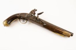 A 16 bore flintlock holster pistol, c 1820, 15½" overall, half octagonal barrel 9½" with plain