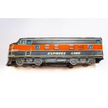 A large 1970's Japanese NOMURA tinplate battery powered A12 'EXPRESS LINE' American outline Diesel