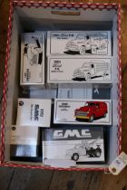 10 First Gear U.S. Trucks. Mack R-Model with 35 Foot Trailer, Preston. 1952 GMC Dry Goods Van