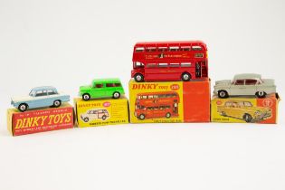 5 Dinky toys. To include No.189 Triumph Herald in 2 tone light blue and white with windows, No145