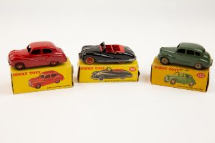 3 Dinky Toys. An Austin Atlantic Convertible (106). In black with red interior with red wheels. An