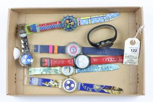 7 vintage Swatch watches. To include 1948 London olympic, 1996 Atlanta olympics, metal chronoraph,