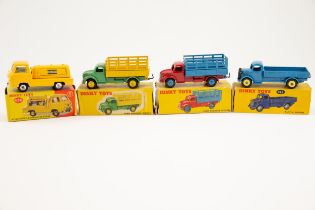 4 Dinky toys commercial vehicles, to include No.412 Austin wagon in mid blue with yellow hubs, No.