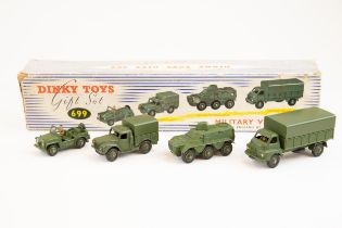 Dinky Toys Gift Set 699 Military Vehicles. Comprising Austin Champ, 1-Ton Cargo Truck, Armoured