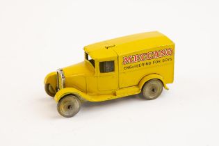 A scarce Dinky toys delivery van No. 28N (22D), type 1 yellow body with gold metal wheels and