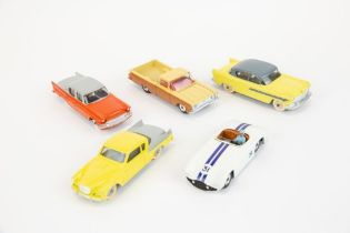 5 well restored Dinky Toys. Cunningham C-5R. Chevrolet El Camino, Hudson Hornet, Packard Clipper and
