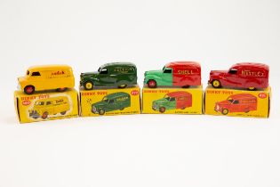 4 Dinky Toys. 3x Austin Vans, Shell (470), red & green, Nestles (471), red and Raleigh (472), green.