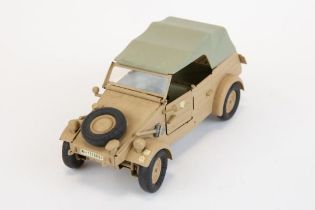 2 Gonio/ Kaden 1:24 scale VW Kubelwagen models. Open top model finished in khaki with camofluage,