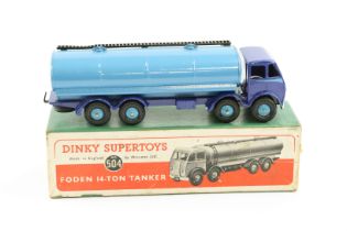 Dinky Toys Foden 14-Ton Tanker (504). A 1st type DG example with violet blue cab and chassis with