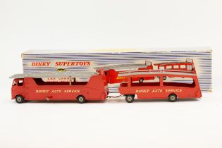Dinky supertoys No.983 car carrier with trailer, Both have red body with grey ramps and wheel