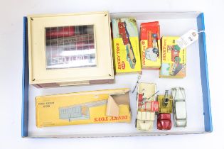 12 Dinky toys models. Lot includes Plastic fire station with 4 loose play worn fire engines