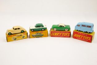 4 Dinky Toys. A harder to find Atlas Bus (295), an example in all light blue with red interior. A