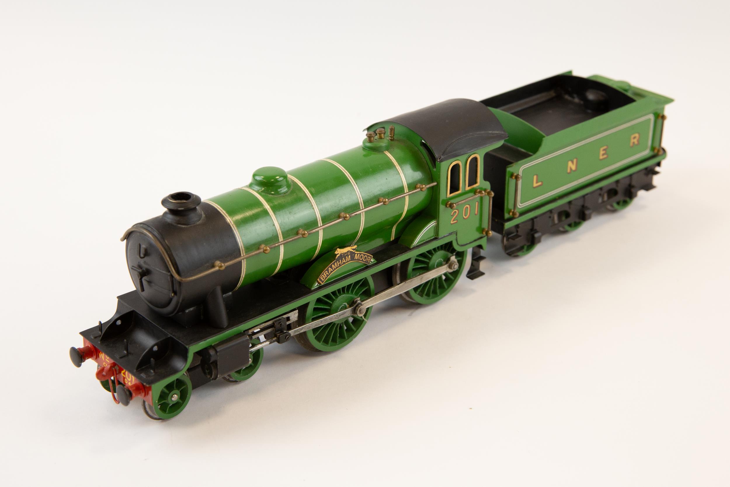 A restored Hornby style O Gauge 3-rail LNER 4-4-0 Tender Locomotive "Bramham Moor", number 201. In