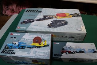 3 Corgi Heavy Haulage series sets. Scammell Contractor x2 Nicolas Girder Trailer, Bogies & Stator