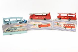3 Dinly super toys. lot includes No. 982 Carrimore car transporter in 2 tone blue with metal ramp,