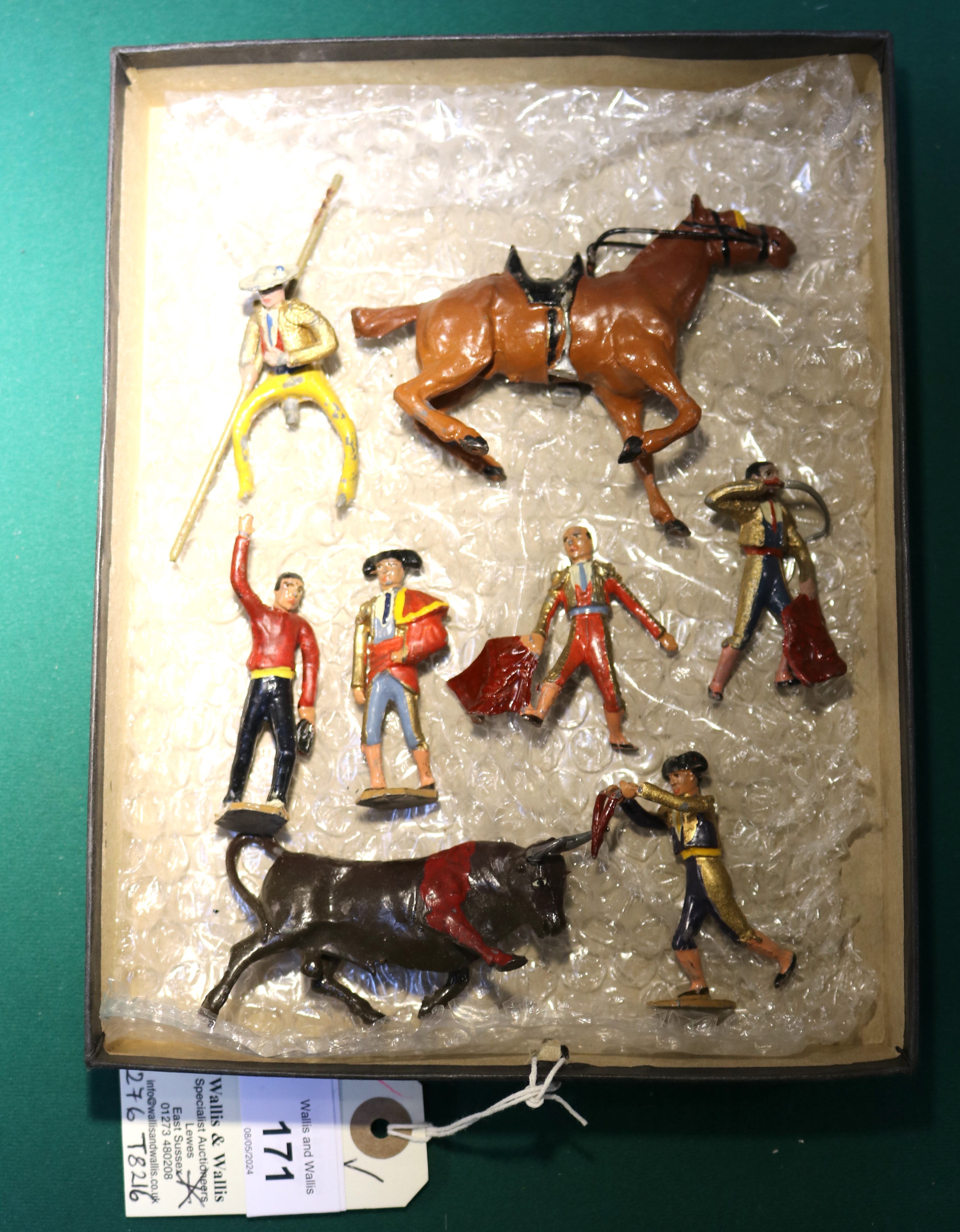 Unknown Maker, Spanish bull fighting with Matadors, The lot Consists of a Raging Bull, Matador on