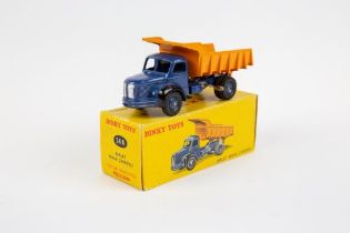 French Dinky Berliet Benne Carrieres (34A). Cab, chassis and metal dished wheels in dark blue, cab