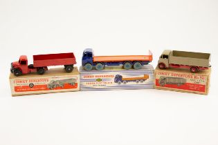 3 Dinky Supertoys. Guy 4-Ton Lorry (5112) in fawn with red mudguards, chassis and red wheels.