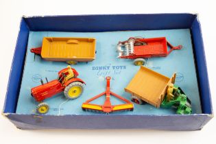 Dinky toys Gift set No. 1 farm gear. Contains Massey Harris tractor, Halesowen farm trailer,