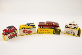 4 Dinky Toys. Pontiac Parisienne (173), in metallic red with yellow interior. Lotus Europa (218)