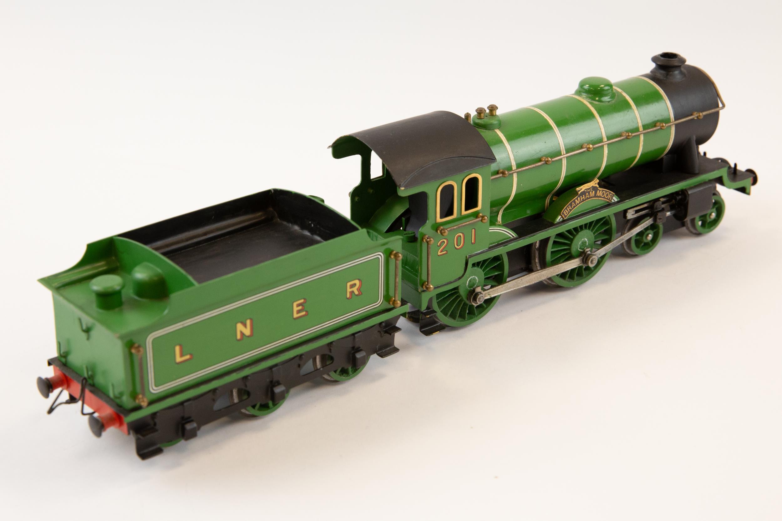 A restored Hornby style O Gauge 3-rail LNER 4-4-0 Tender Locomotive "Bramham Moor", number 201. In - Image 2 of 2