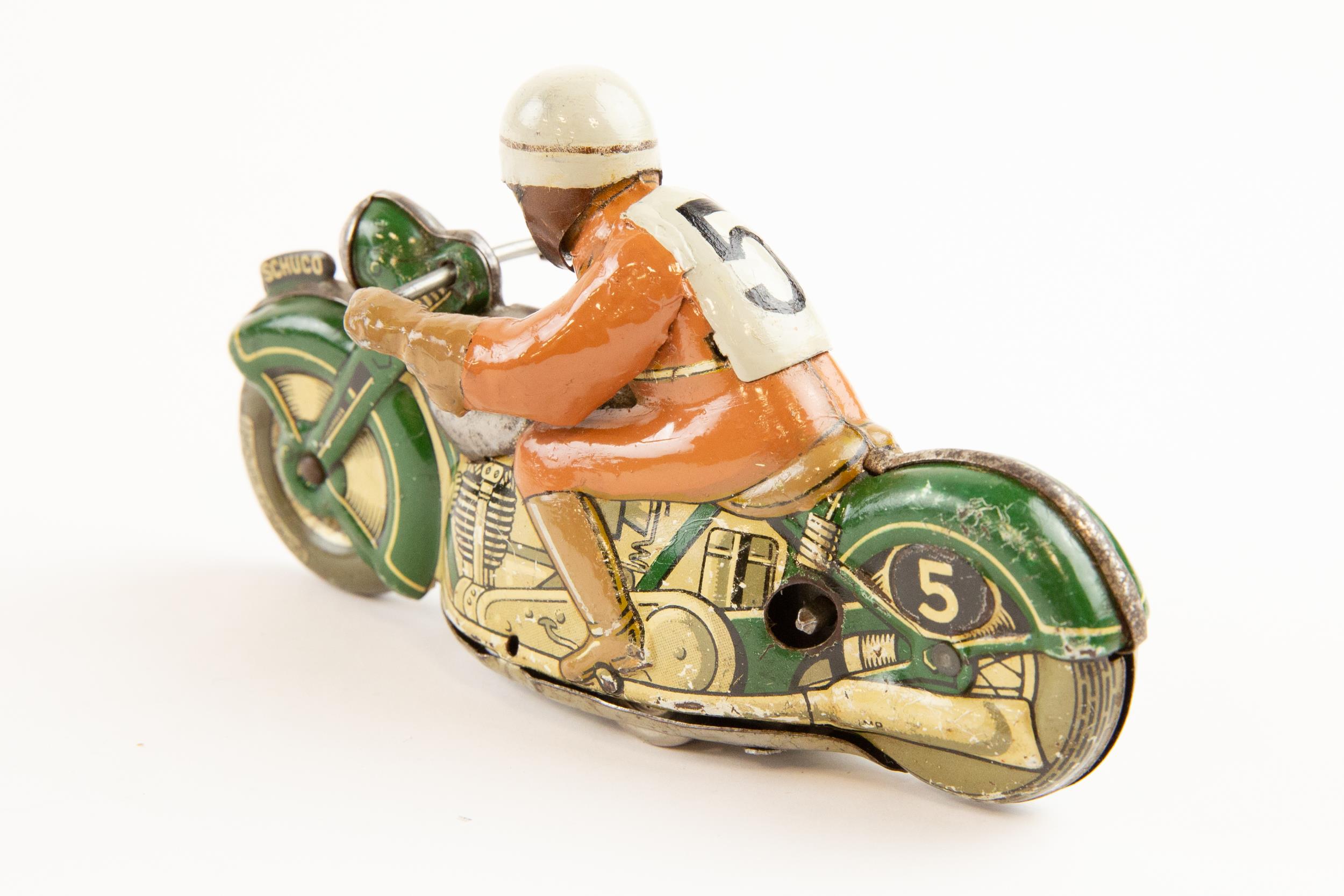 Tinplate Schuco clockwork powered Racing Motorcycle. Length 13cm, Schuco Sport, racing number 5. - Image 2 of 2