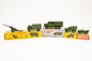 5 Dinky Military. A late issue Austin Champ (674) with green plastic wheels, with plastic steering
