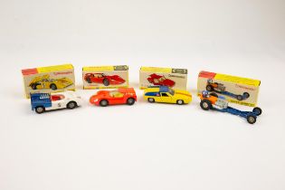 4 Dinky toys " speedwheels". To include No.218 Lotus Europa in yellow and blue with orange stripe to