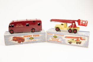 2 Dinky toys, No.981 Horse box finished in burgundy with red metal wheels, Missing all of the