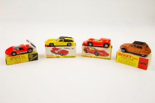 4 Dinky toys "speedwheels". To include No.217 Alfa Romeo O.S.I Scarabeo in Flourescent red, No202