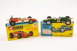 2 Corgi Toys single seat racing cars. Lotus-Climax Formula 1 Racing Car (155). In BRG, RN1. Plus a