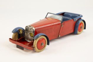 A scarce 1930's No.1 Meccano Constructor Car. An example made as an open 4 seater tourer. In red