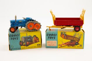 2 Corgi toys Farm related models. No.62 farm trailer with yellow body and red chassis, together with