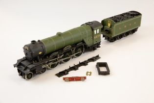 The made-up parts of a kit built O Gauge model of an LNER 4-6-2 "Flying Scotsman" Tender Locomotive.