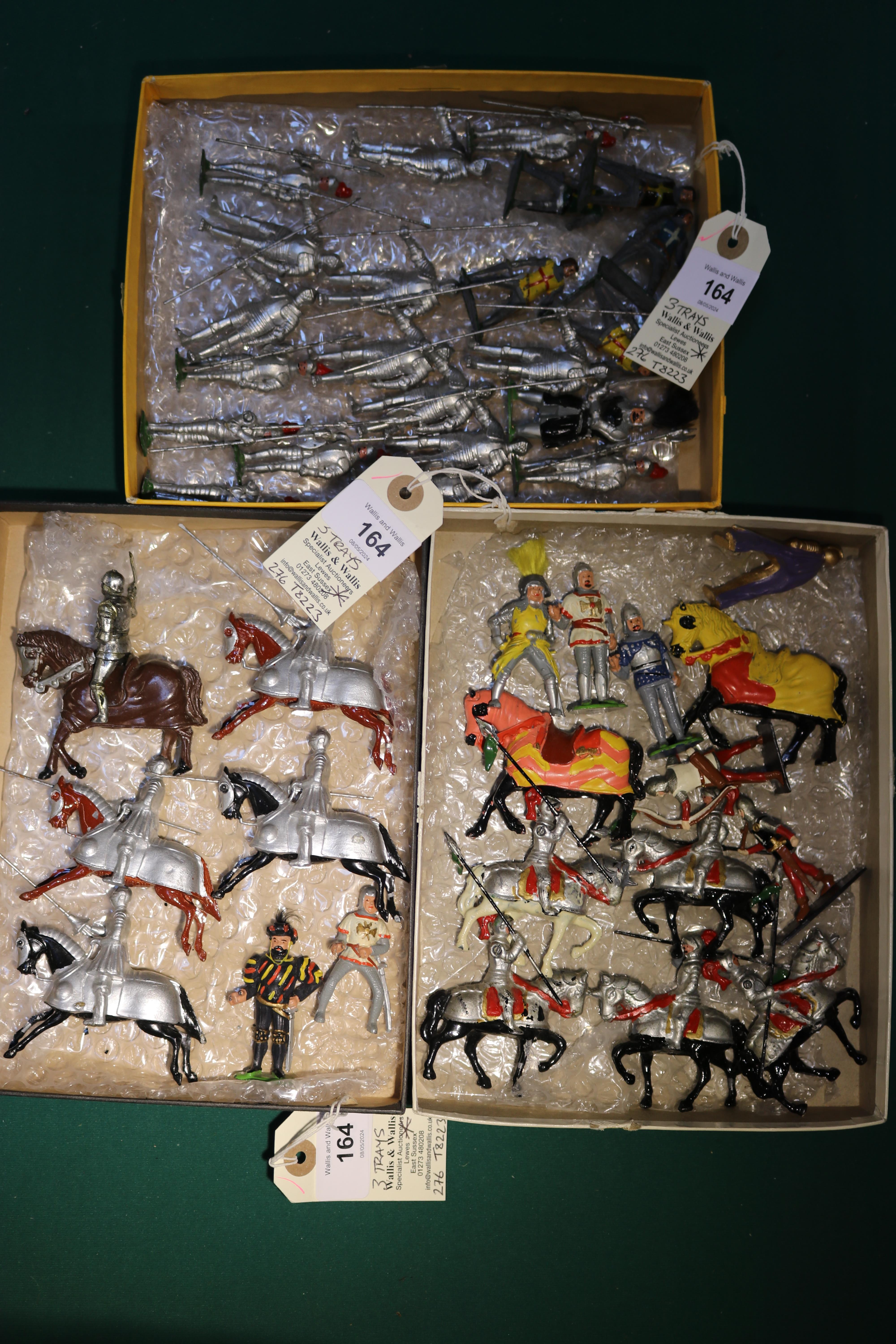 Quantity of metal Knights and Crusaders, By various makers, 2 mounted knights on brightly painted