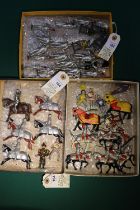 Quantity of metal Knights and Crusaders, By various makers, 2 mounted knights on brightly painted