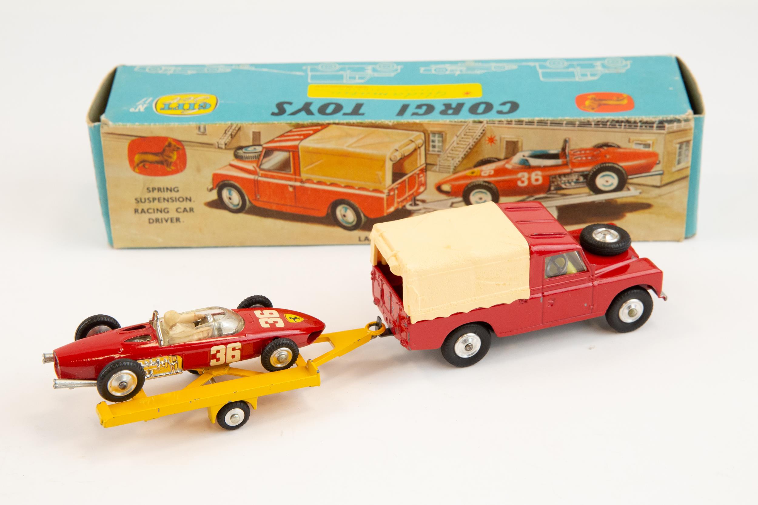Corgi Toys Gift Set No.17 Land Rover With Ferrari Racing Car On-Trailer. Land Rover in red with - Image 2 of 2