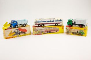 3 Dinky Toys. Ford D800 Snow Plough & Tipper Truck (439). Metallic blue wih light blue body and